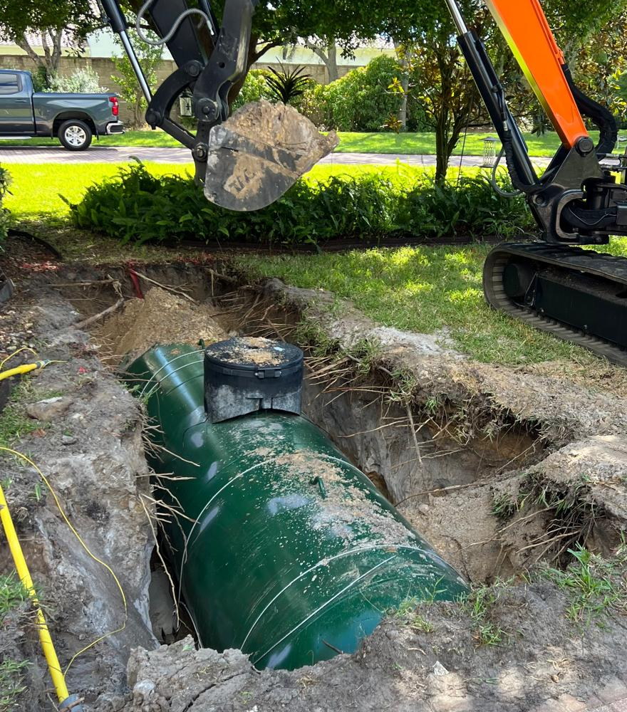 Underground tank positioned within an excavated installation area